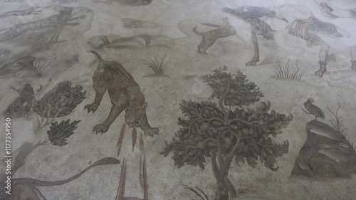 The “Hunting Amazons” mosaic, found in Şanlıurfa and exhibited in the Haleplibahçe Mosaic Museum, is approximately 1500 years old. photo