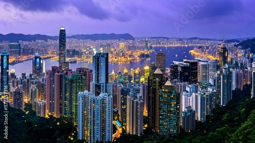 Wallpaper Mural Urban skyline of Hong Kong illuminated at dusk with harbor and mountains in the background Torontodigital.ca