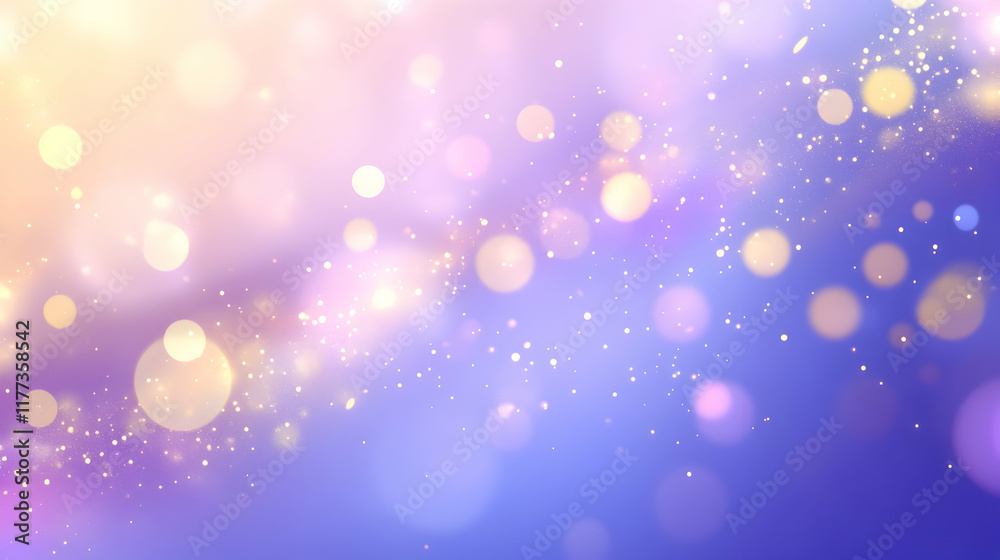Radiant pastel-toned bokeh lights blending golden and blue hues indoors on a smooth light lavender background Radiant pastel-toned bokeh lights blending golden and blue hues indoors on a smooth light lavender background