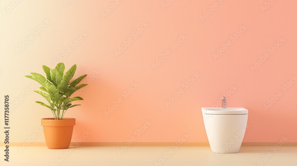 Fototapeta premium Exotic Indian-Inspired Compact Guest Bathroom with Bold Floral Accent Wall and Minimalist Fixtures