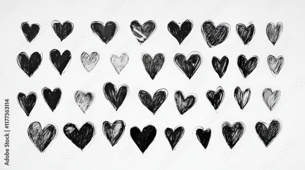 hand drawn hearts in black ink hand drawn hearts in black ink