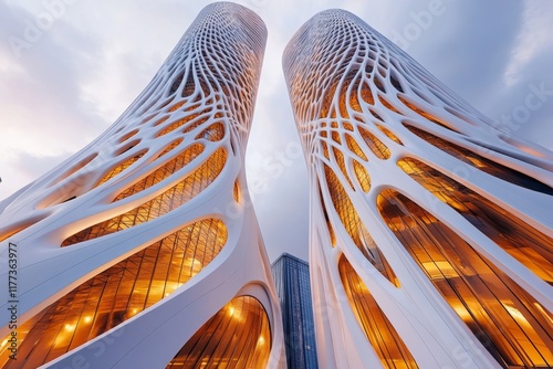 The Al Bahar Towers in Abu Dhabi, with their innovative mashrabiya facade that adapts to sunlight photo