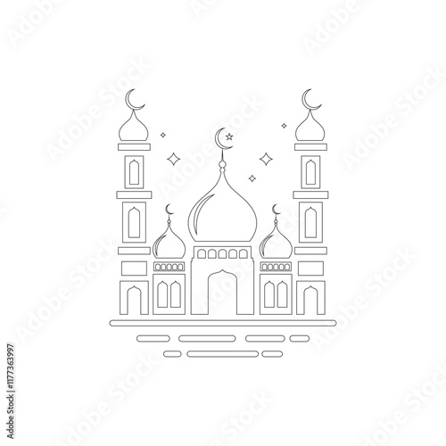 Elegant Eid Silhouette of a Mosque with Celestial Details