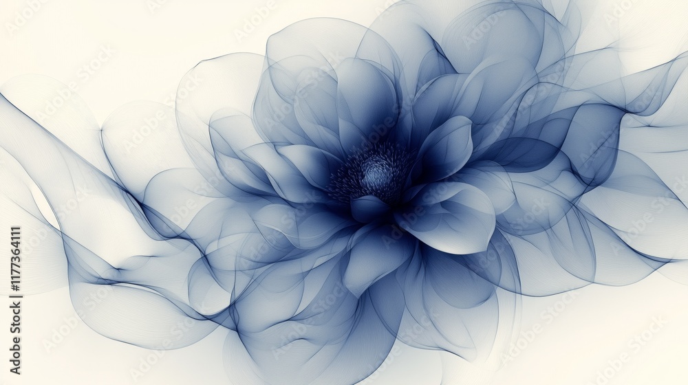 Obraz premium Elegant blue floral abstract with flowing lines and ethereal design