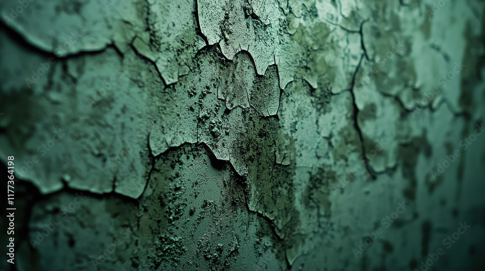 Obraz premium Close-Up Shot of Decayed Green Wall with Textured Patches and Cracked Surface