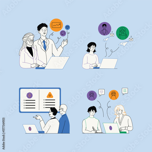 Minimal line art sales department functions