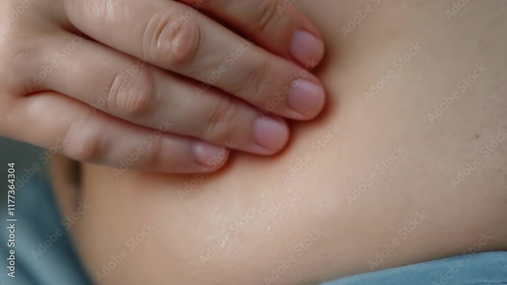 Horizontal video, woman touches her stomach, medicine Horizontal video, woman touches her stomach, medicine