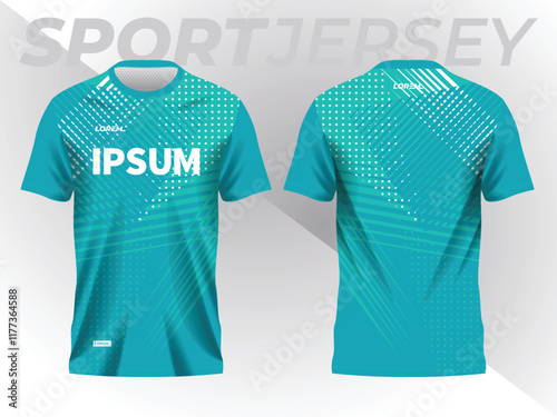 turquoise abstract background and pattern for sport jersey design and mockup. front and back view template