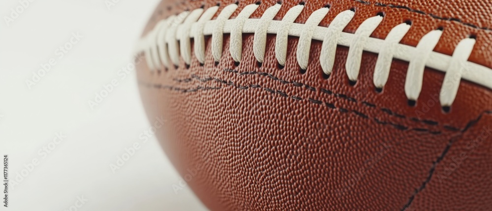 close up of a brown football with white laces close up of a brown football with white laces