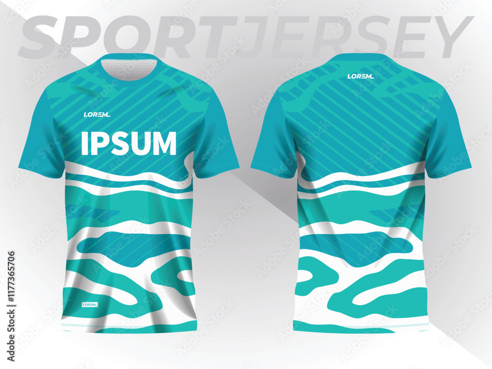 turquoise abstract background and pattern for sport jersey design and mockup. front and back view template