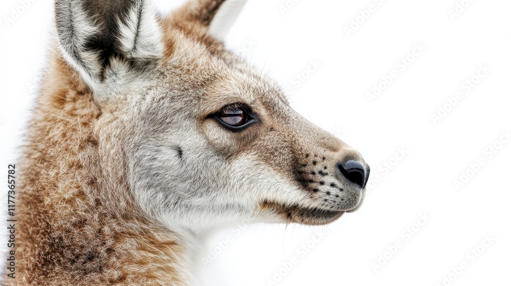 Fototapeta premium Close up of a kangaroo in profile against a white background