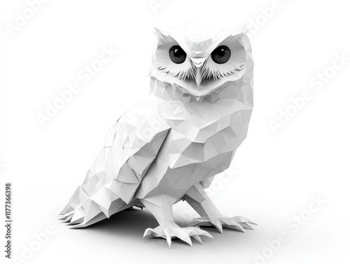 3d render of a white owl with polygonal design photo