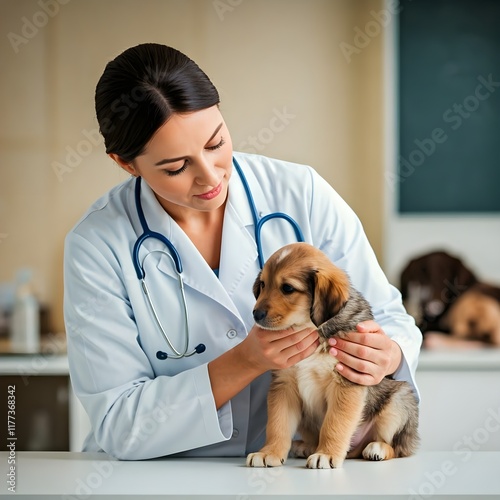 Veterinarian with dog puppy