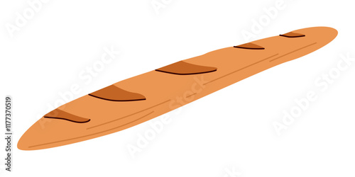 Fresh French Baguette Isolated on White Background, Golden Crispy Artisan Bread. Fresh French baguette with a golden crispy crust isolated on white background. Traditional artisan bakery bread 