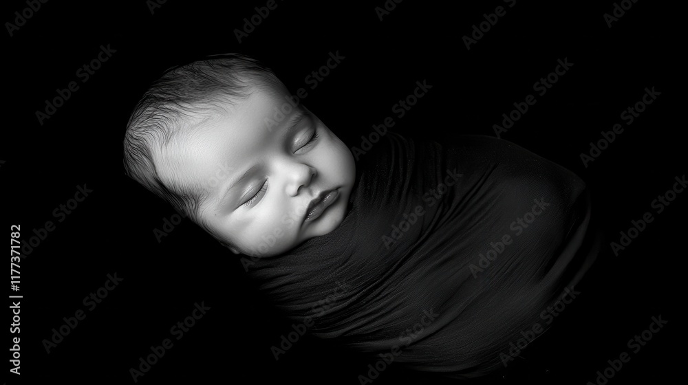 Peacefully Sleeping Baby Wrapped in a Soft Blanket Captured from a High Angle Perspective with Clarity and Detail Peacefully Sleeping Baby Wrapped in a Soft Blanket Captured from a High Angle Perspective with Clarity and Detail