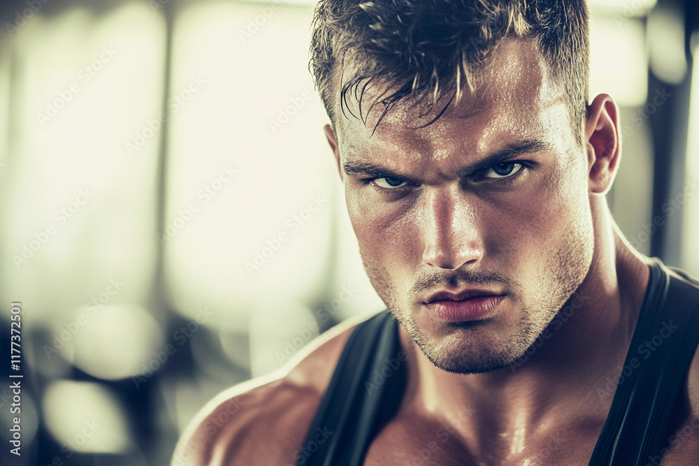 Fototapeta premium Intense fitness enthusiast training in gym during daylight