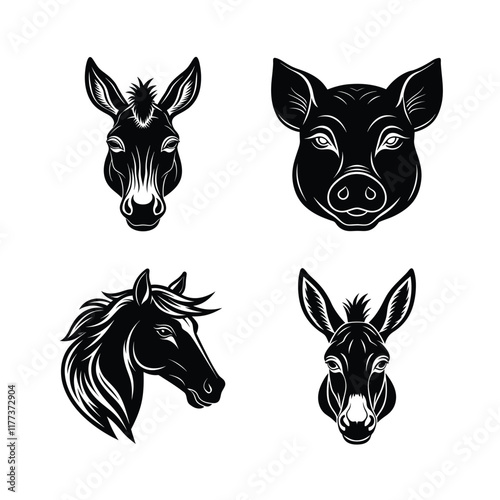 Domestic Mammal animal head vector silhouette bundle