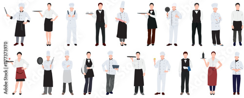 Chef and restaurant staff collection set. Set of restaurant, cafe and hotel staff waiter, waitress and chef. 