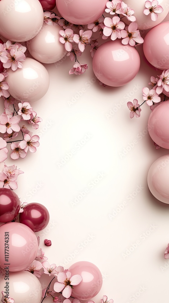 Colorful Valentine's Day backdrop features pink and red balloons along with flowers, ideal for decorating a party or wedding celebration event Colorful Valentine's Day backdrop features pink and red balloons along with flowers, ideal for decorating a party or wedding celebration event