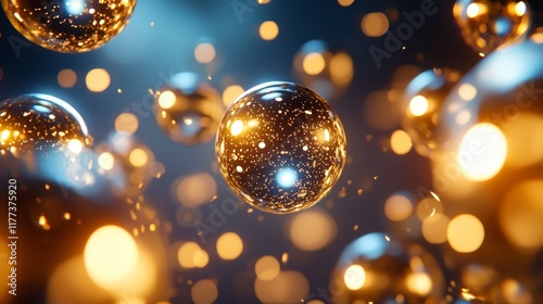 Glowing spheres drift amidst a sea of sparkling lights in the sky, blurred and ethereal, evoking a sense of calm and otherworldly magic photo