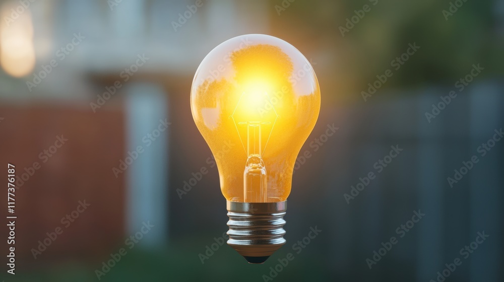 A glowing light bulb suspended in mid-air, radiating warmth and illumination, set against a softly blurred background. A glowing light bulb suspended in mid-air, radiating warmth and illumination, set against a softly blurred background.
