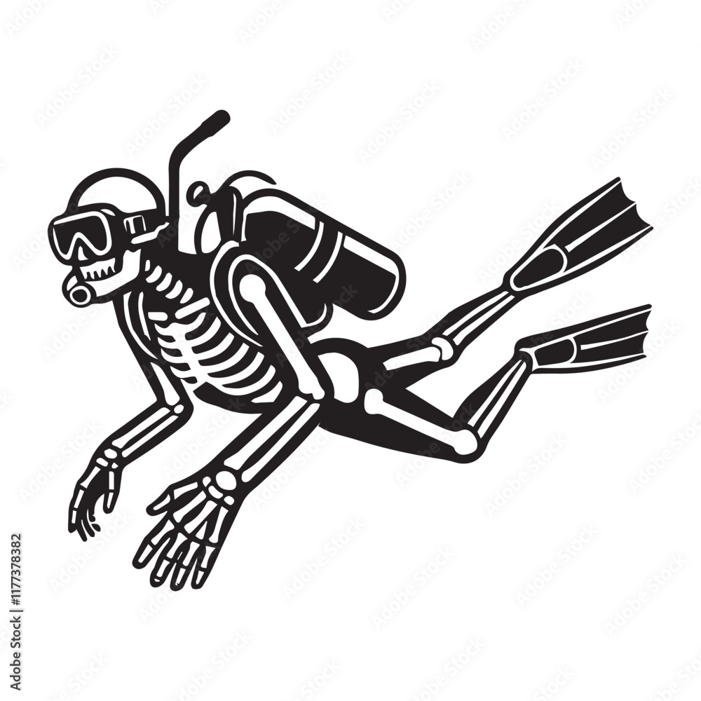 Fototapeta premium Scuba Diving Skeleton illustration Vector, Diver skull clipart Design 