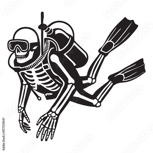 Scuba Diving Skeleton illustration Vector, Diver skull clipart Design
