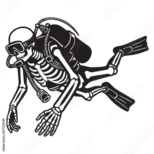 Scuba Diving Skeleton illustration Vector, Diver skull clipart Design
