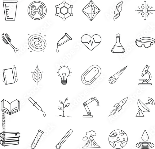 Science icons research, technology, chemistry, biology, innovation