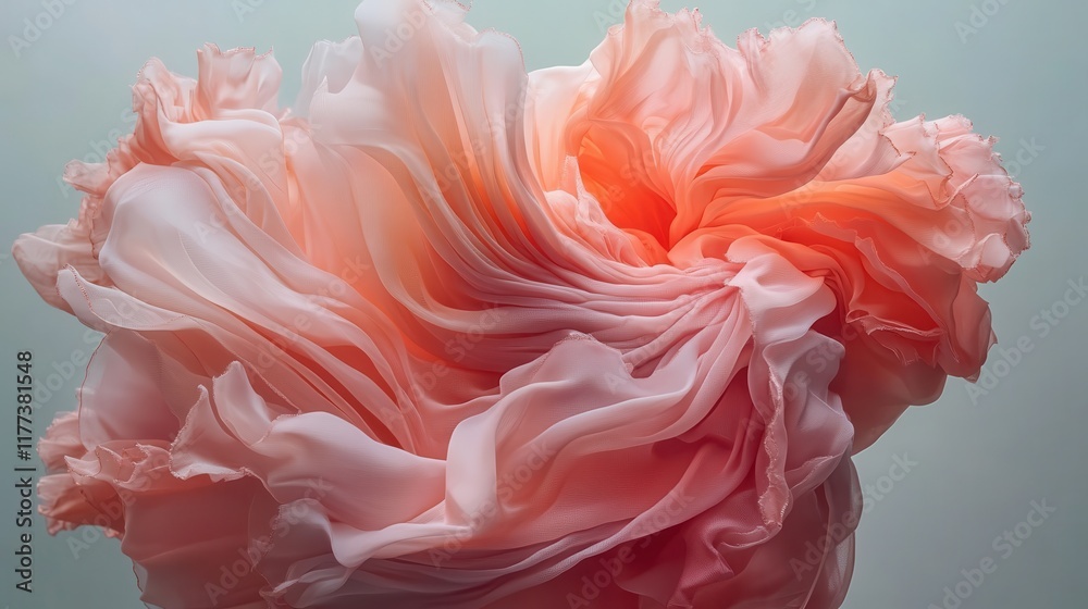 Fototapeta premium Soft pink silk fabric flowing elegantly under warm light