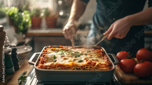 Delicious Homemade Lasagna Fresh from the Oven A Culinary Masterpiece photo