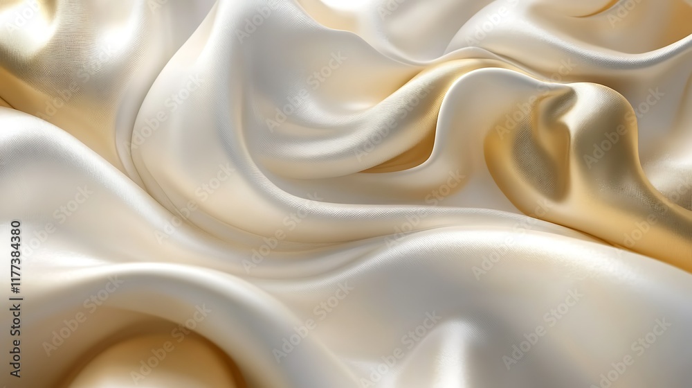 Obraz premium Creamy silk fabric texture, elegant waves, draped background, ideal for luxury product design.