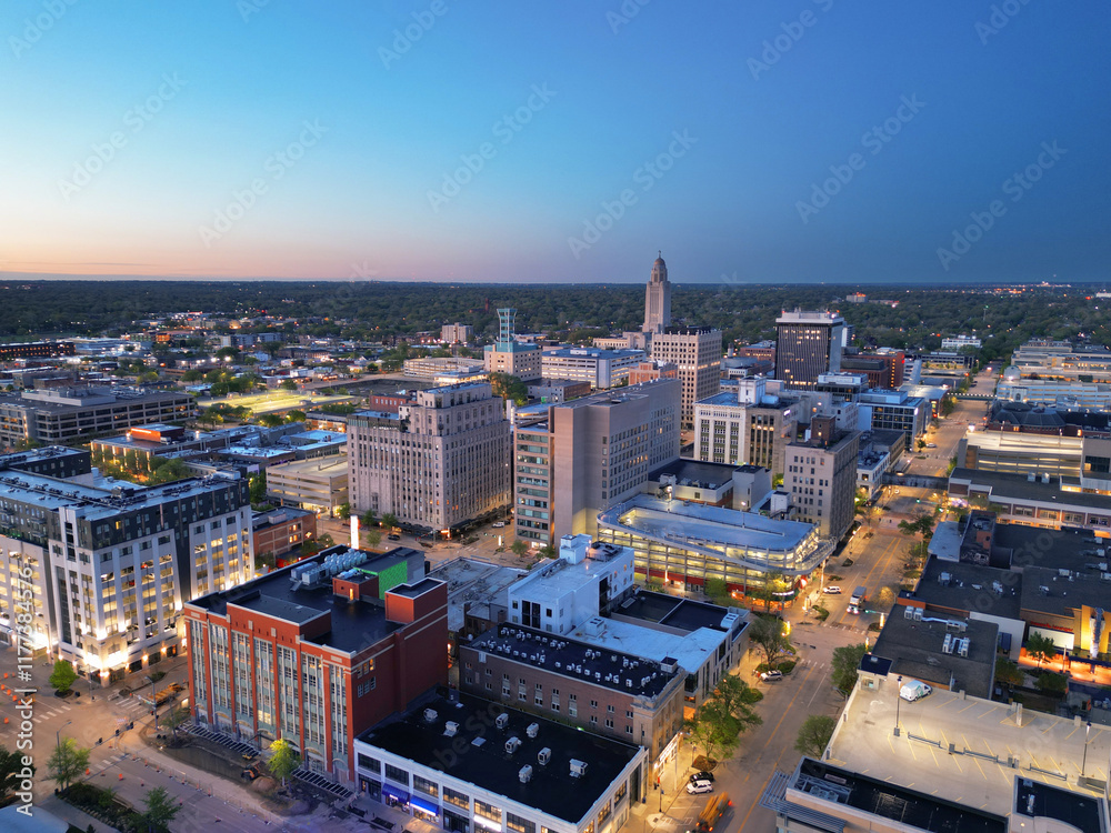 Naklejka premium Lincoln, Nebraska, USA Downtown City Skyline
