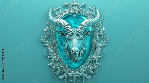 Majestic Aquamarine Capricorn Zodiac Cameo - Cinematic Artwork with Delicate Silver Frame and Fish-Tail Details