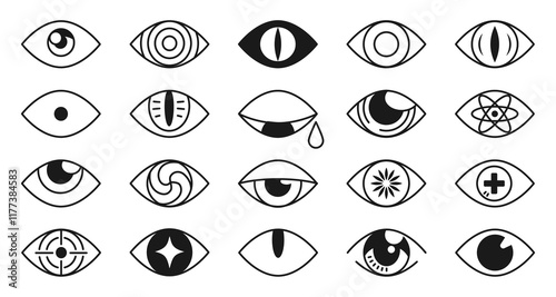 Eye icon. Close or open logo symbol, eyelash silhouette pictogram or eyeball shape. Health look, line watch or view. Ophthalmologist symbol, vision sign. Vector isolated illustration