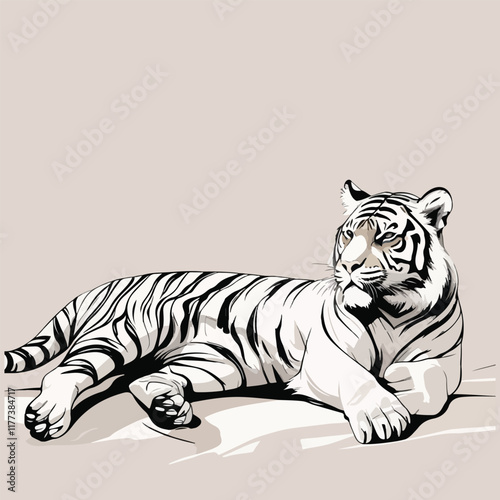 Tiger portrait in black lines