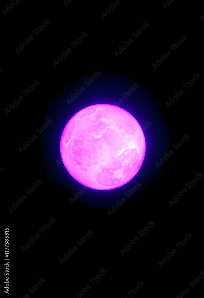 Obraz premium A purple glowing energy ball on a black background, smooth light, with white tones