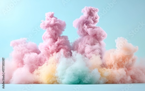 Pastel Pink Peach and Mint Colored Smoke Clouds Abstract Background