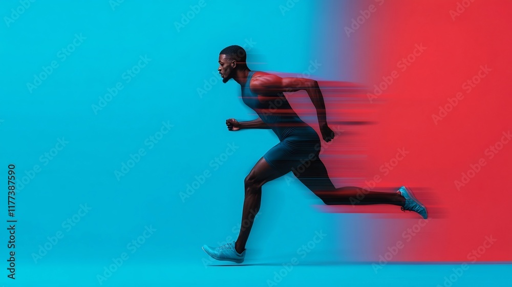 Athletic figure in motion blurred trail of explosive energy and action Athletic figure in motion blurred trail of explosive energy and action