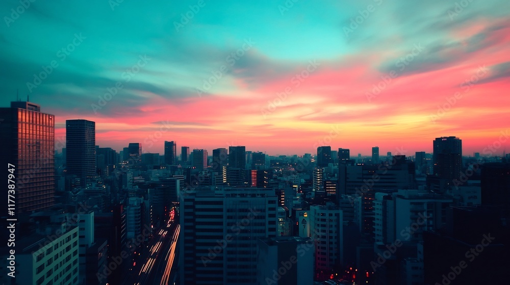 Fototapeta premium Dramatic Cityscape with Streaking Lights and Dynamic Urban Motion During Twilight