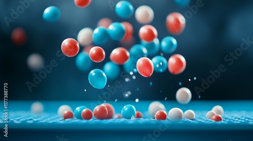 Colorful Balloons Falling on Blue Surface Abstract Art
