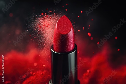 Red Lipstick Exploding In A Cloud Of Powder photo