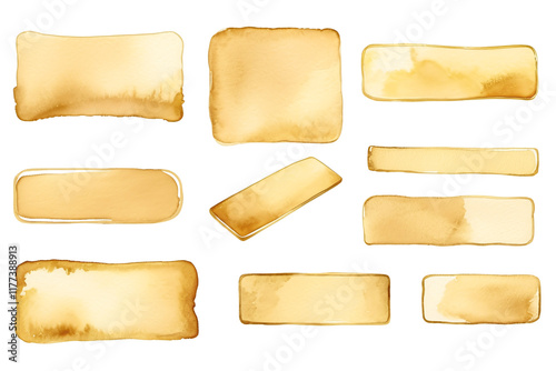 Set of watercolor gold banner isolated on a white or transparent background