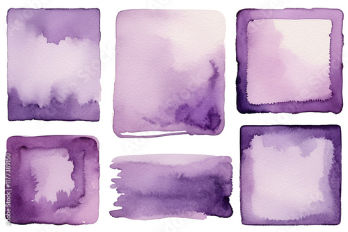 Set of watercolor purple grunge rectangle isolated on a white or transparent background