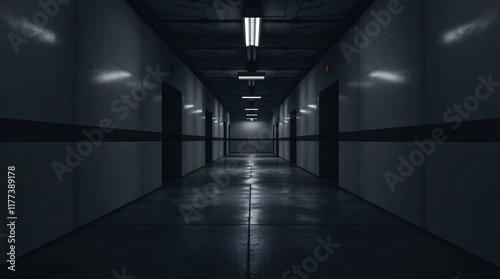 Realistic Garage Underground Lights Hallway Tunnel Corridor Sci Fi, Futuristic Dark Parking