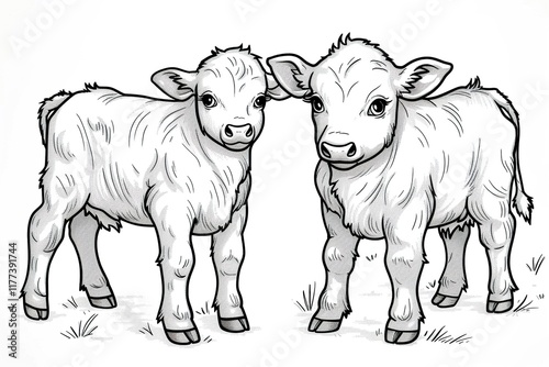 Cute cow, simple thick lines kids or preschool children cartoon coloring book pages. photo