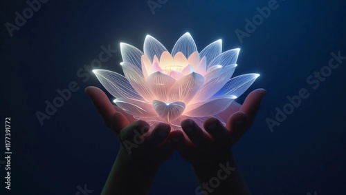 Glowing Lotus Flower Cradled in Hands