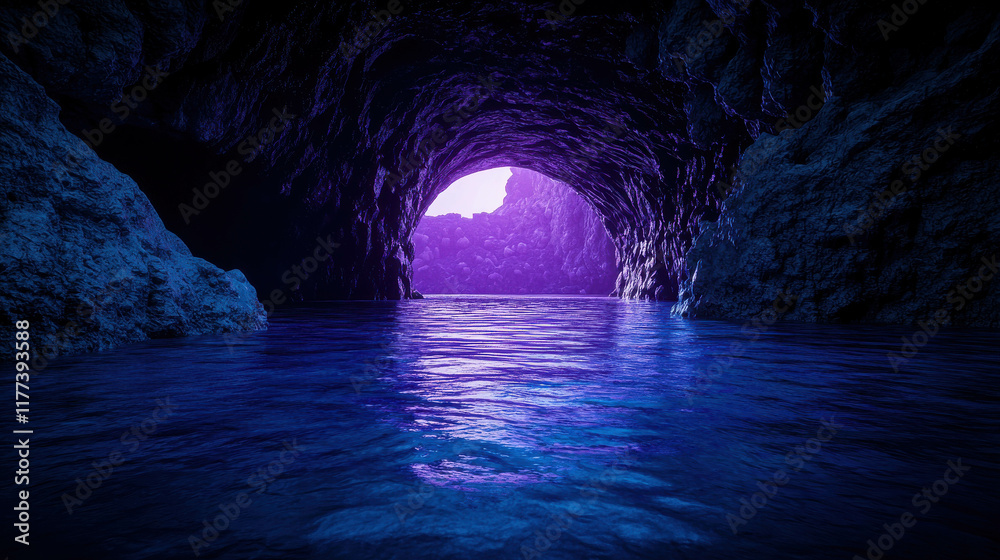 Obraz premium Mystical Cave Illuminated by Glowing Crystals in Surreal Underwater Scene