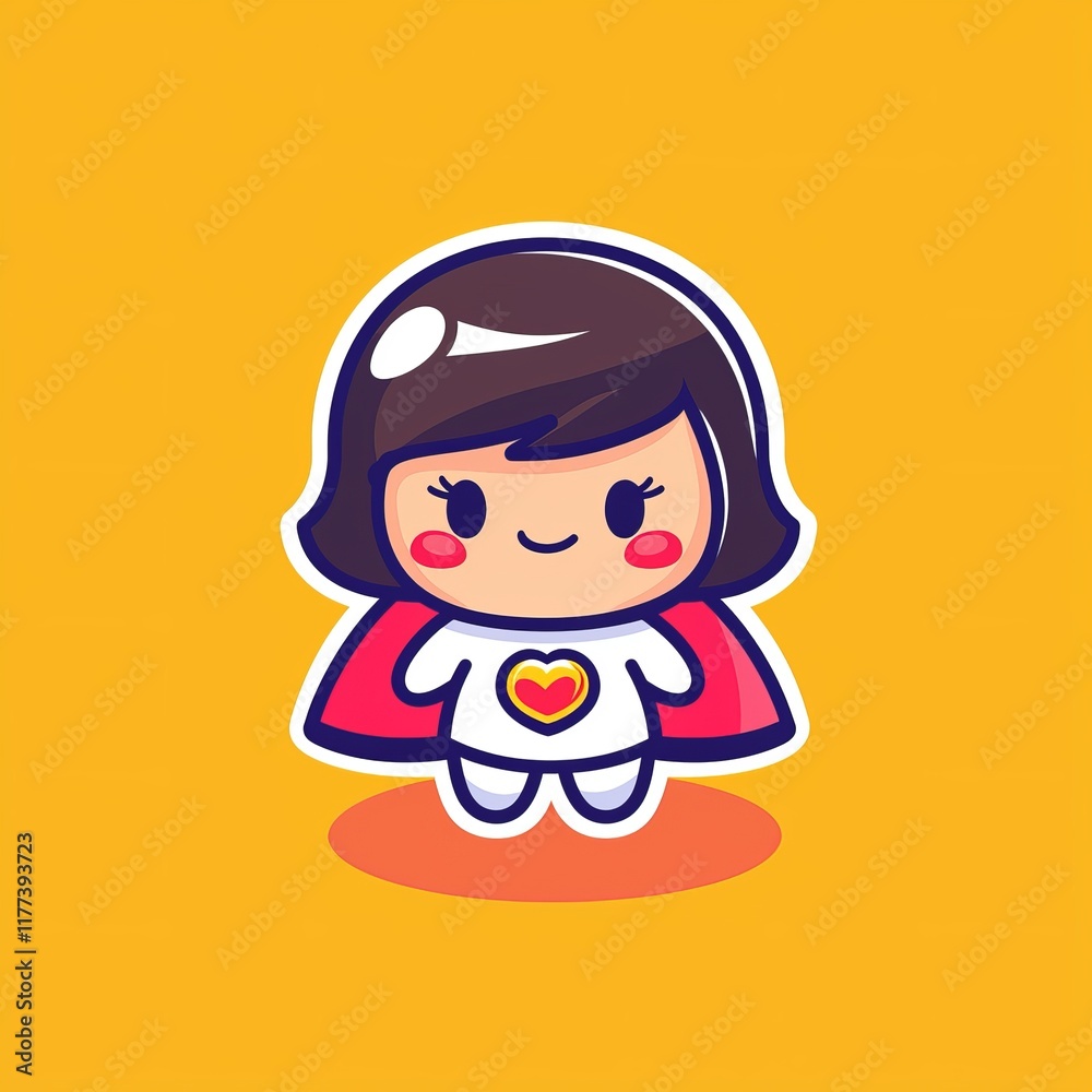 Cheerful Kawaii Style Vector Illustration of a Cute Woman in a Superhero Costume Cheerful Kawaii Style Vector Illustration of a Cute Woman in a Superhero Costume