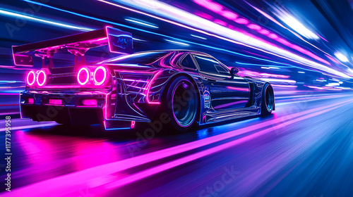 Futuristic Neon Car Racing at Night: Speed, Lights, and Motion Blur